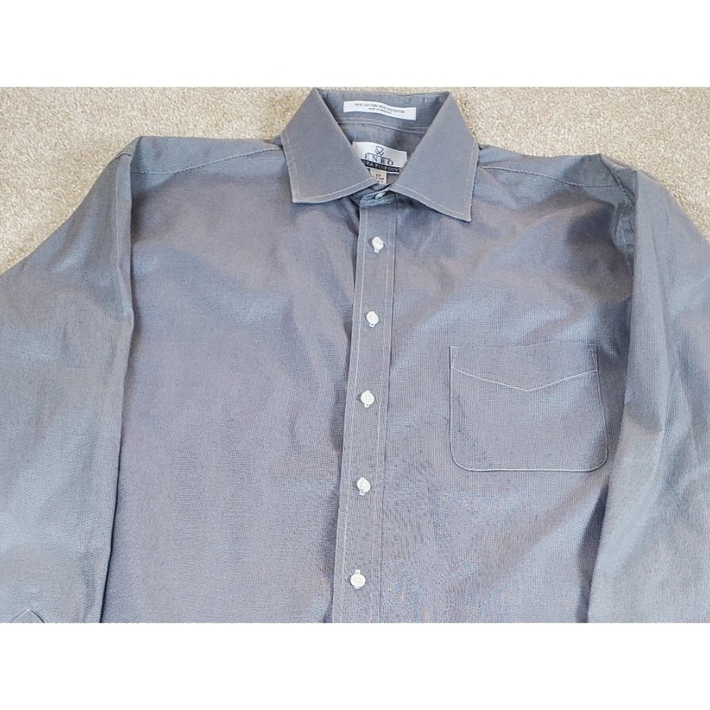 Enro Men's Shirt 17 37-38 TALL Button Up Black White Long Sleeve Ultra Pinpoint